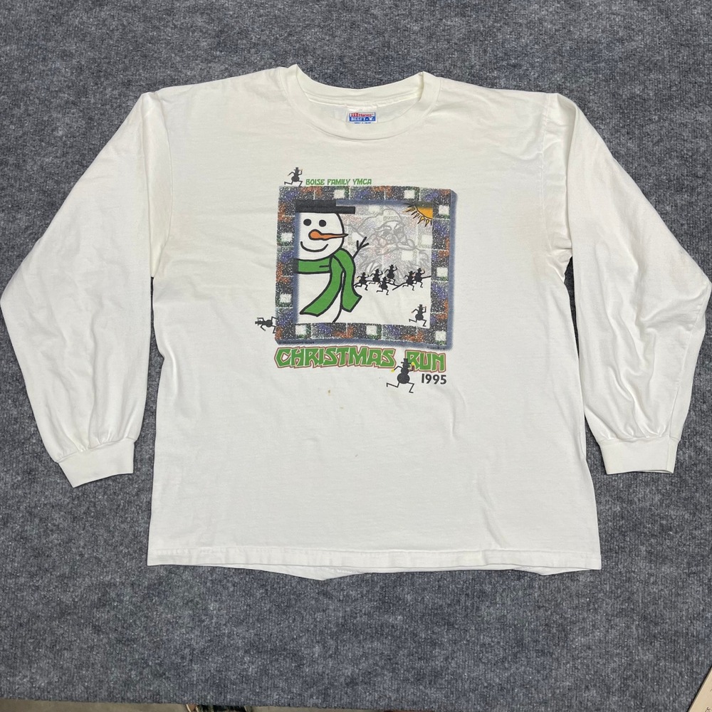 VTG 1995 Boise Family YMCA Shirt Men Large Christmas Run Hanes Beefy Long Sleeve